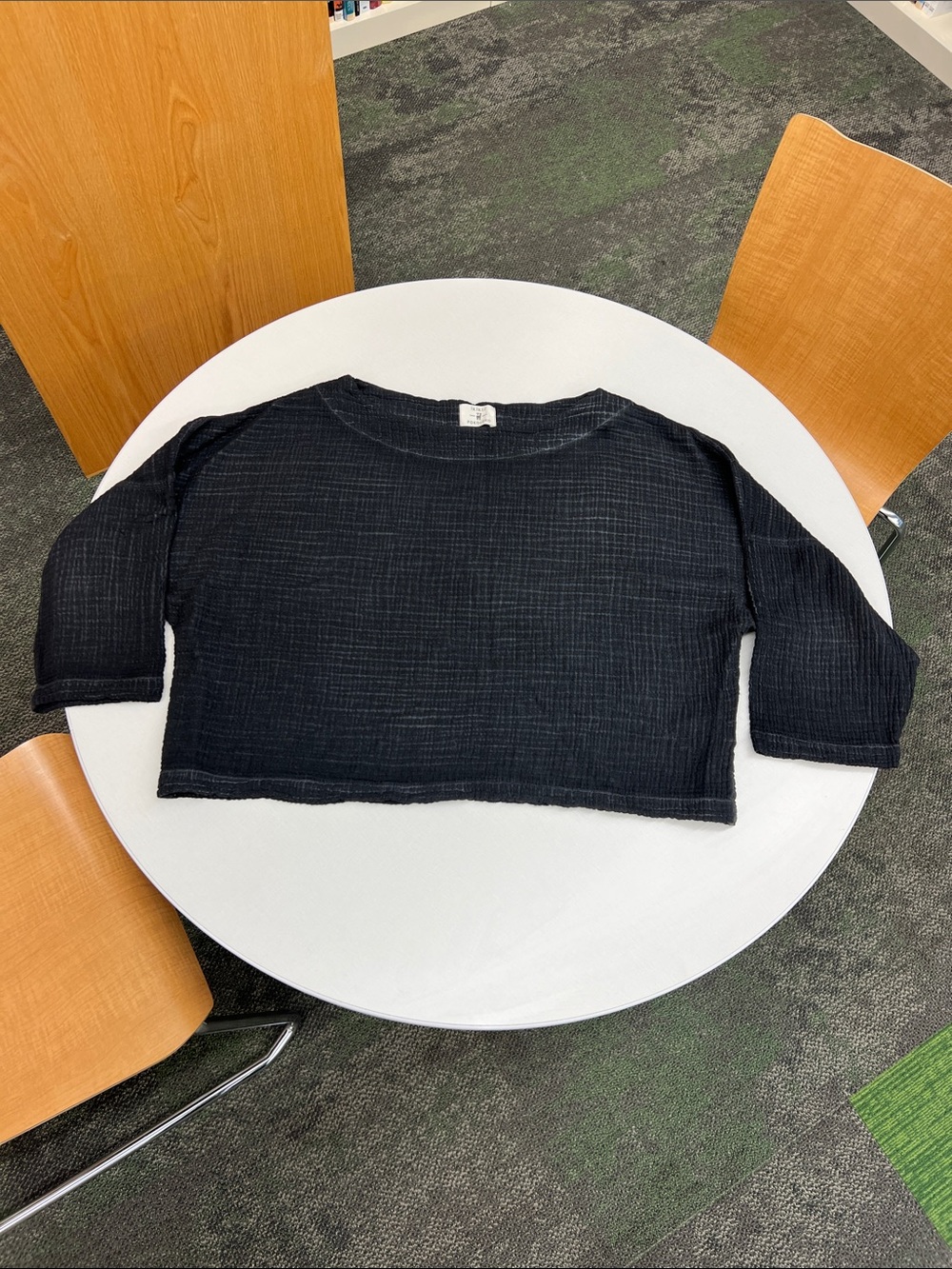 ikikiz by pokoloko 100% cotton gauze black oversized boxy top shirt